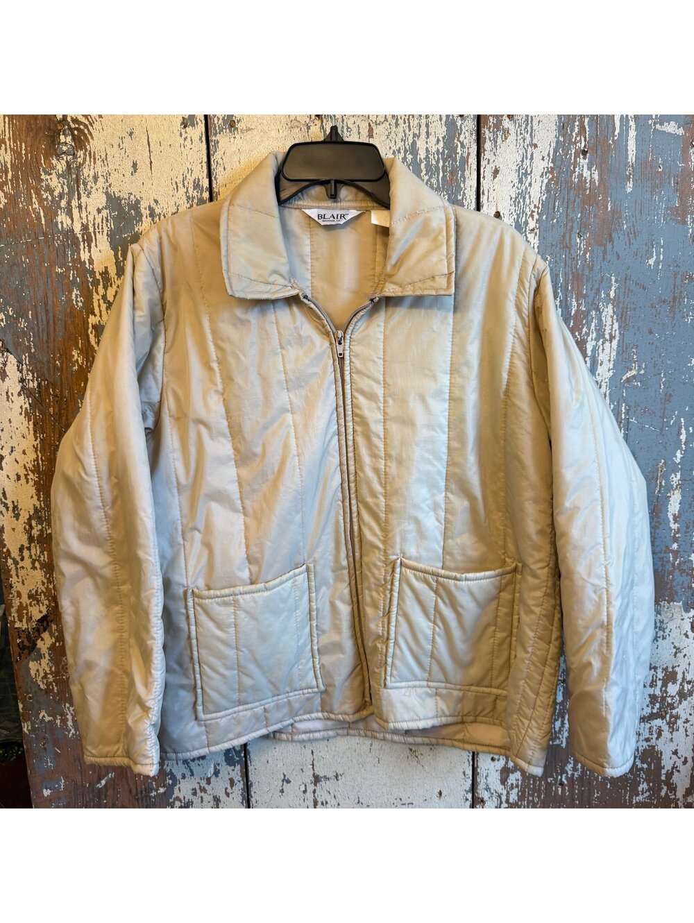 Blair Women's Light Beige Quilted Zip-Up Jacket Size Medium